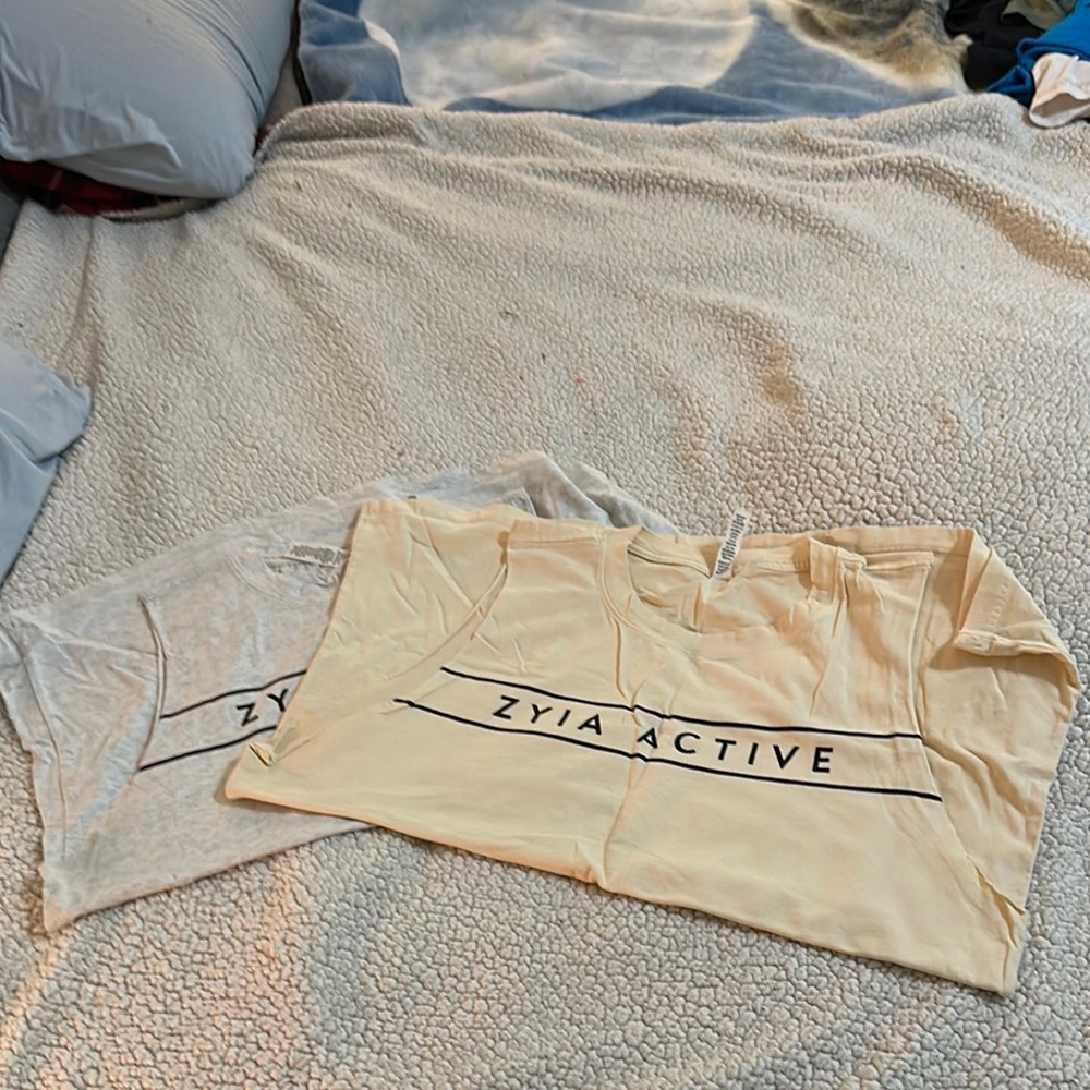 Zyia Active T-Shirts in Cream and Gray Size XL